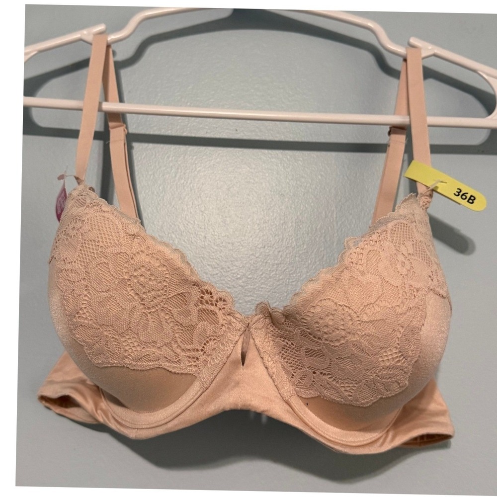 Maidenform 36B Lace Push Up Underwire Bra Nude Pink 1542
